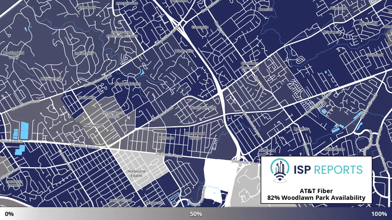 Woodlawn Park, KY map of internet availability