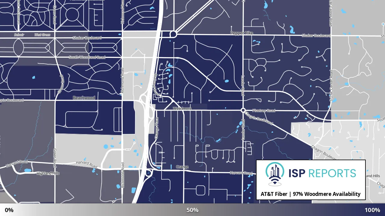 Woodmere, OH map of internet availability