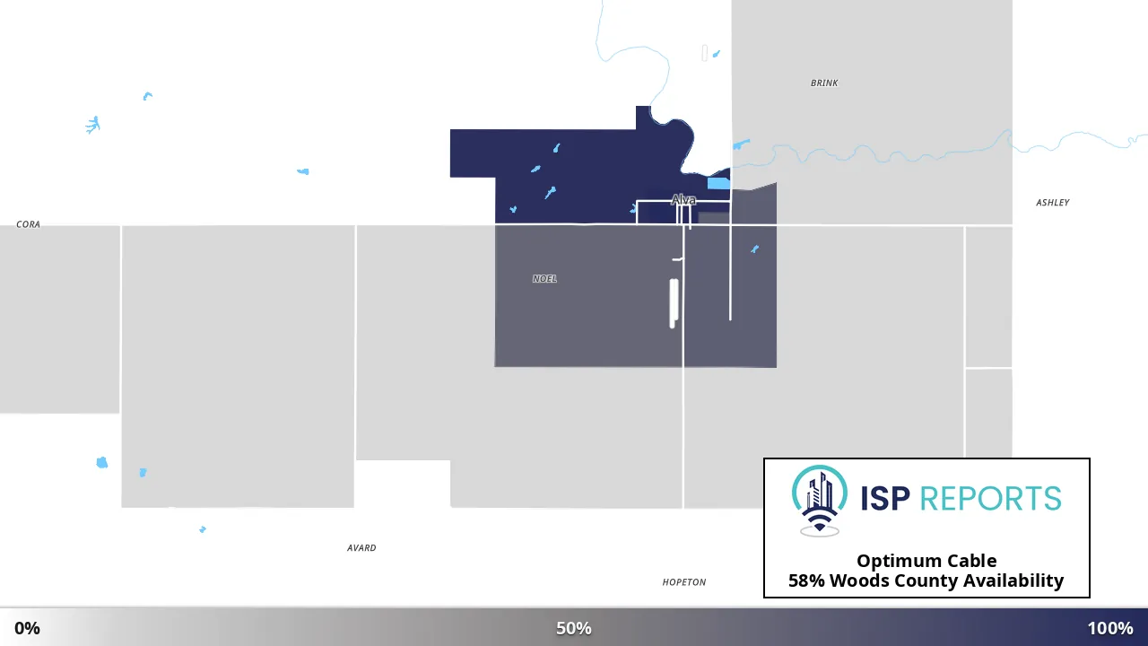 Woods County, OK map of internet availability