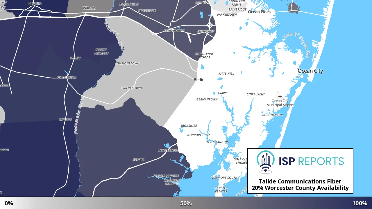Worcester County, MD map of internet availability
