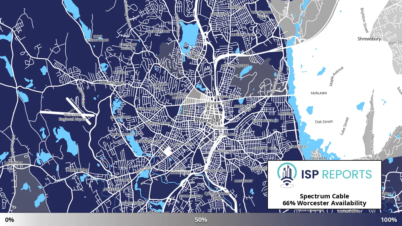 Worcester, MA map of internet availability