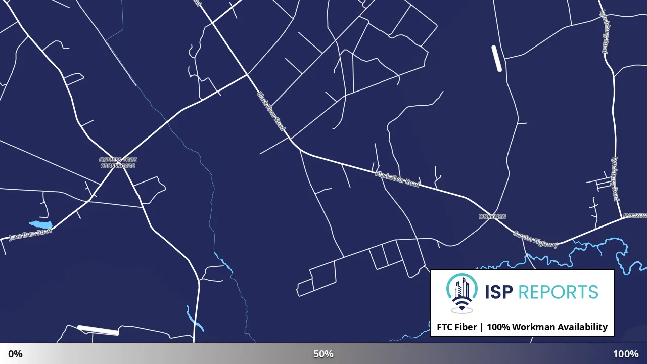 Workman, SC map of internet availability