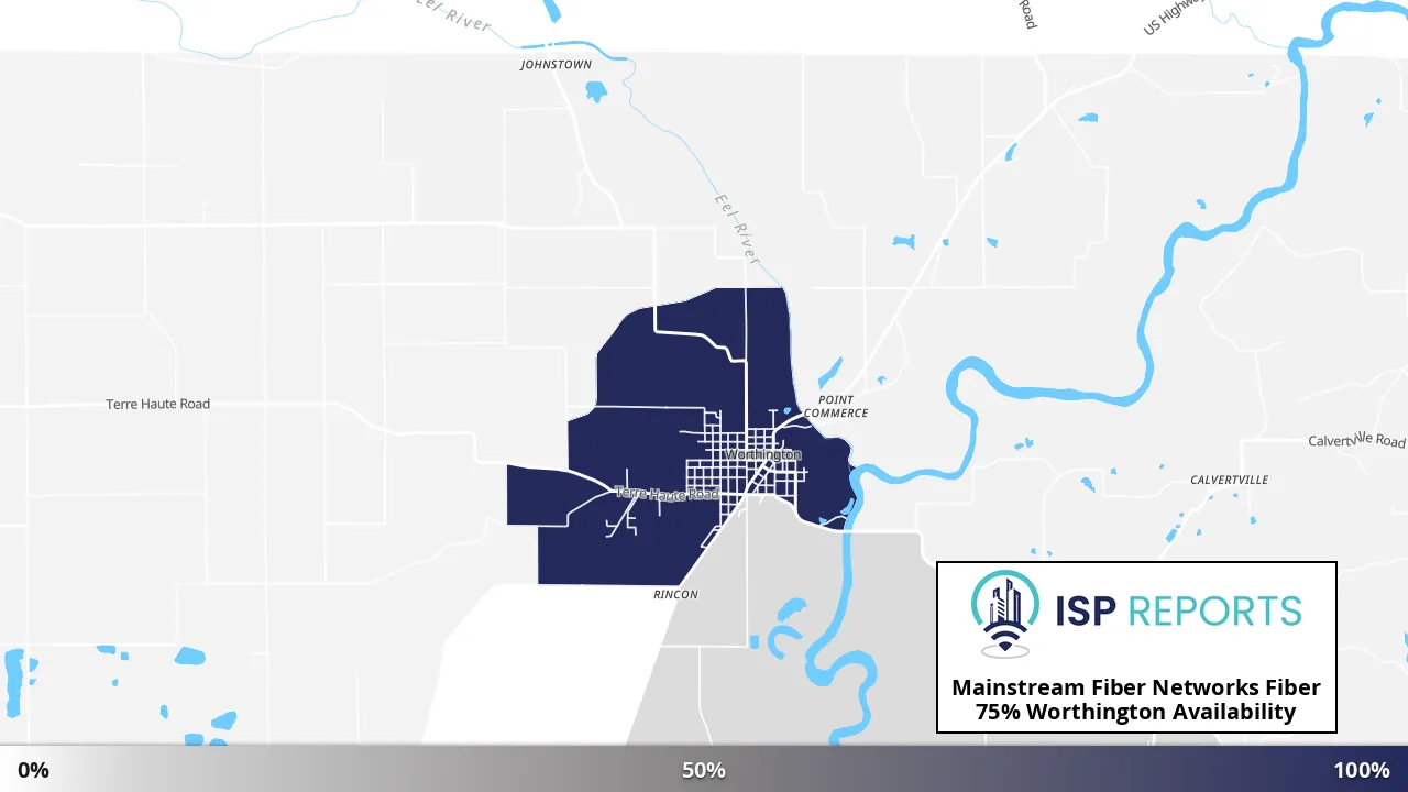 Worthington, IN map of internet availability