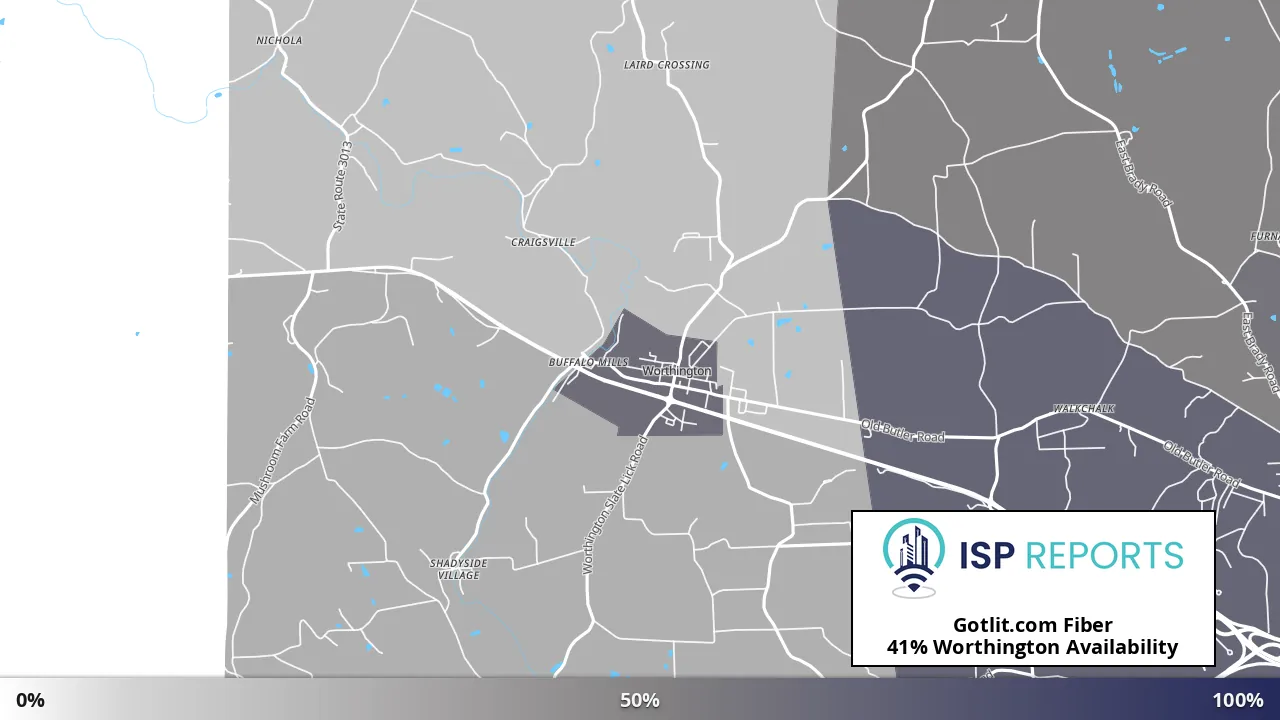 Worthington, PA map of internet availability