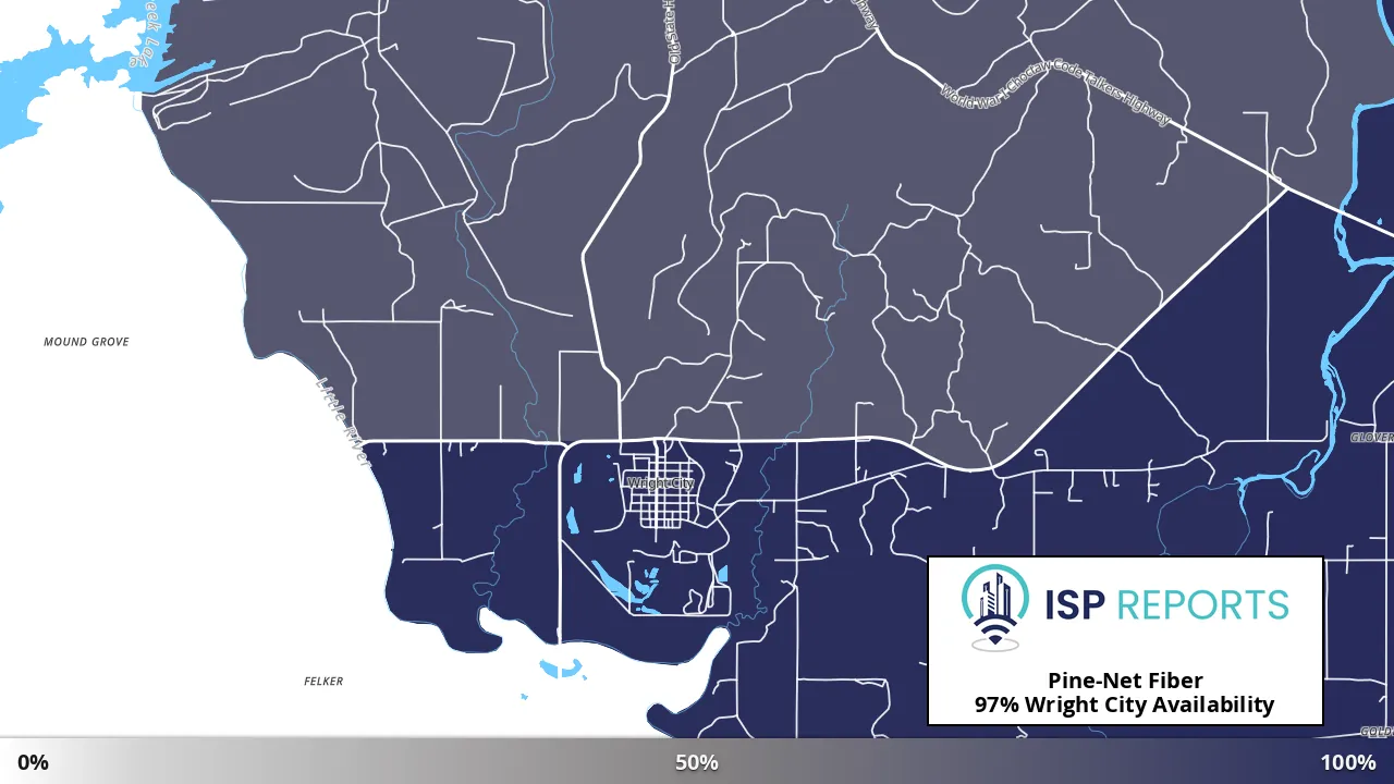 Wright City, OK map of internet availability