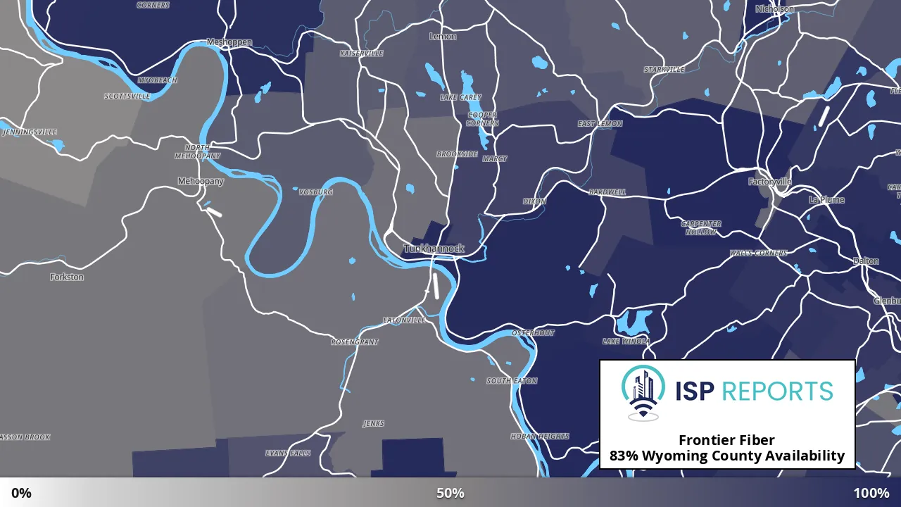 Wyoming County, PA map of internet availability