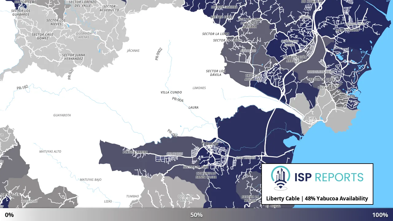 Yabucoa, PR map of internet availability