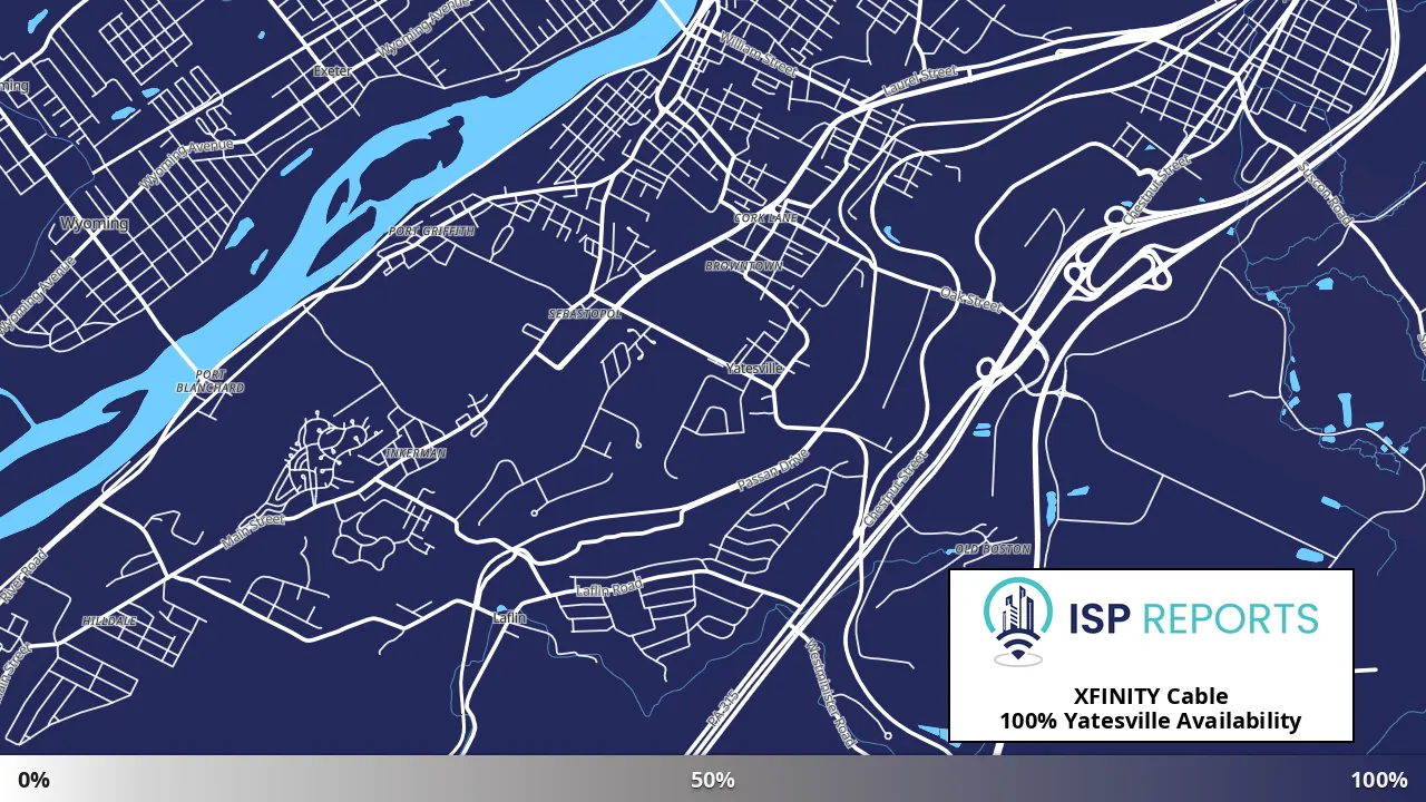 Yatesville, PA map of internet availability
