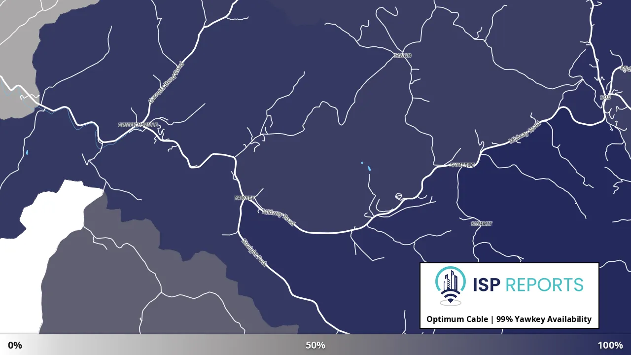 Yawkey, WV map of internet availability