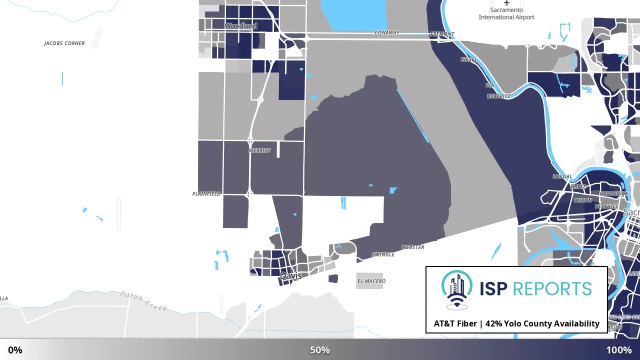 Yolo County, CA map of internet availability