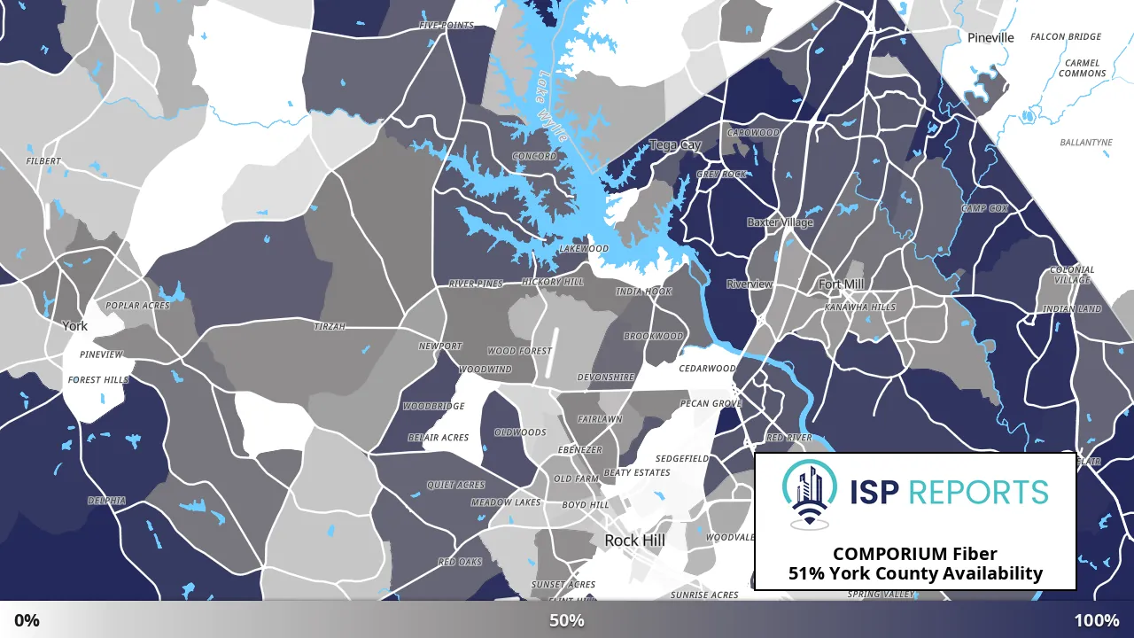 York County, SC map of internet availability