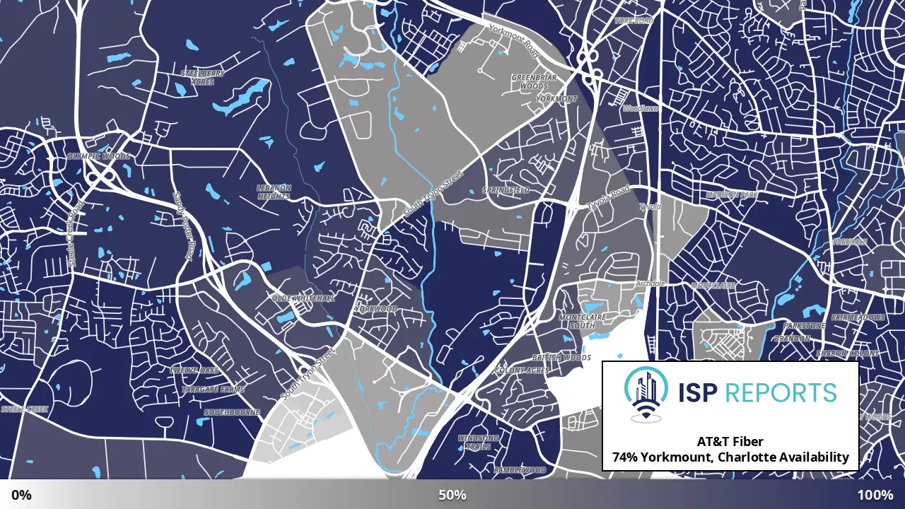 Yorkmount, Charlotte, NC map of internet availability