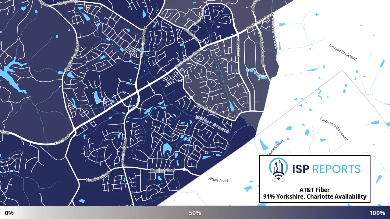 Yorkshire, Charlotte, NC map of internet availability