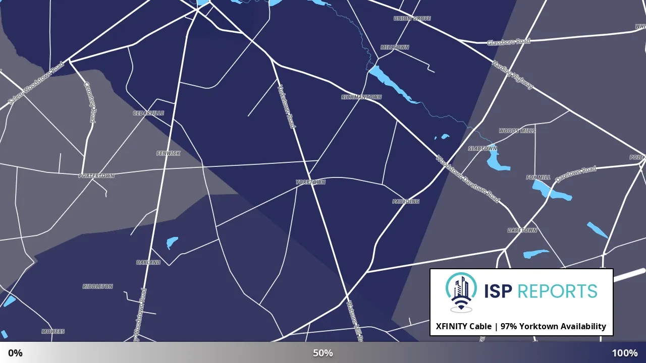 Yorktown, NJ map of internet availability