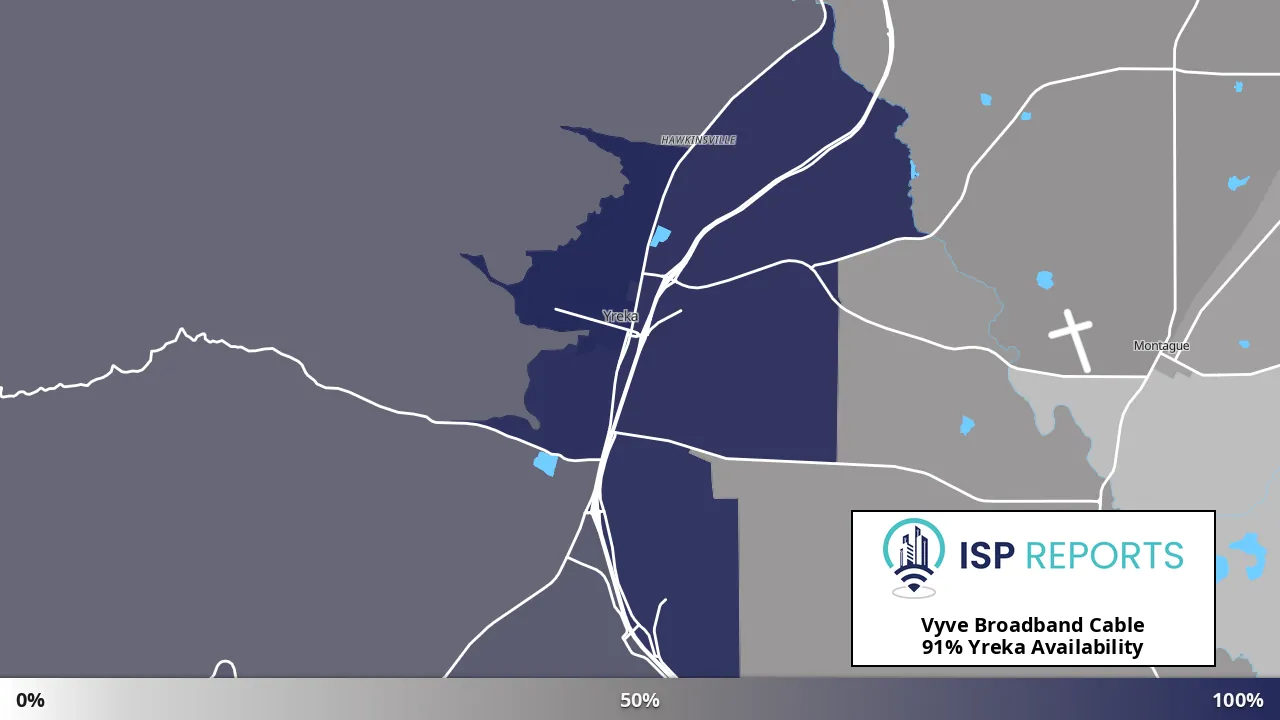 Yreka, CA map of internet availability