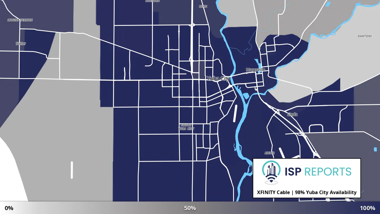 Yuba City, CA map of internet availability