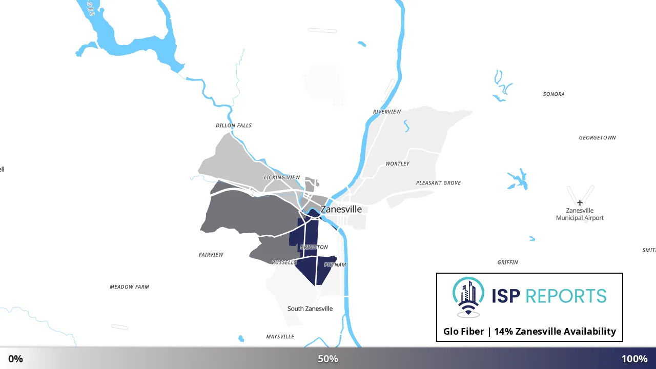 Zanesville, OH map of internet availability