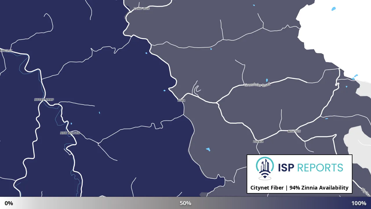 Zinnia, WV map of internet availability