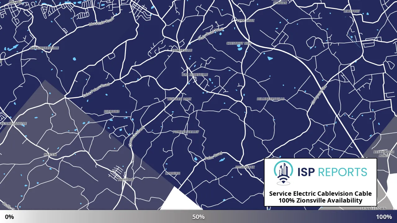 Zionsville, PA map of internet availability