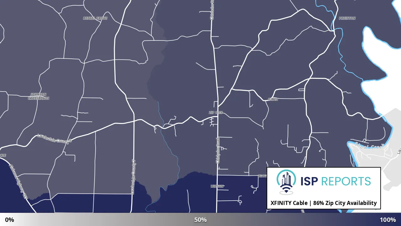 Zip City, AL map of internet availability