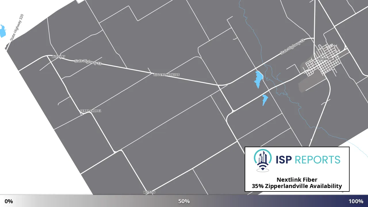 Zipperlandville, TX map of internet availability